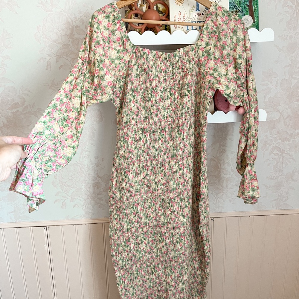 Floral Smocked Maternity Long Sleeve Dress